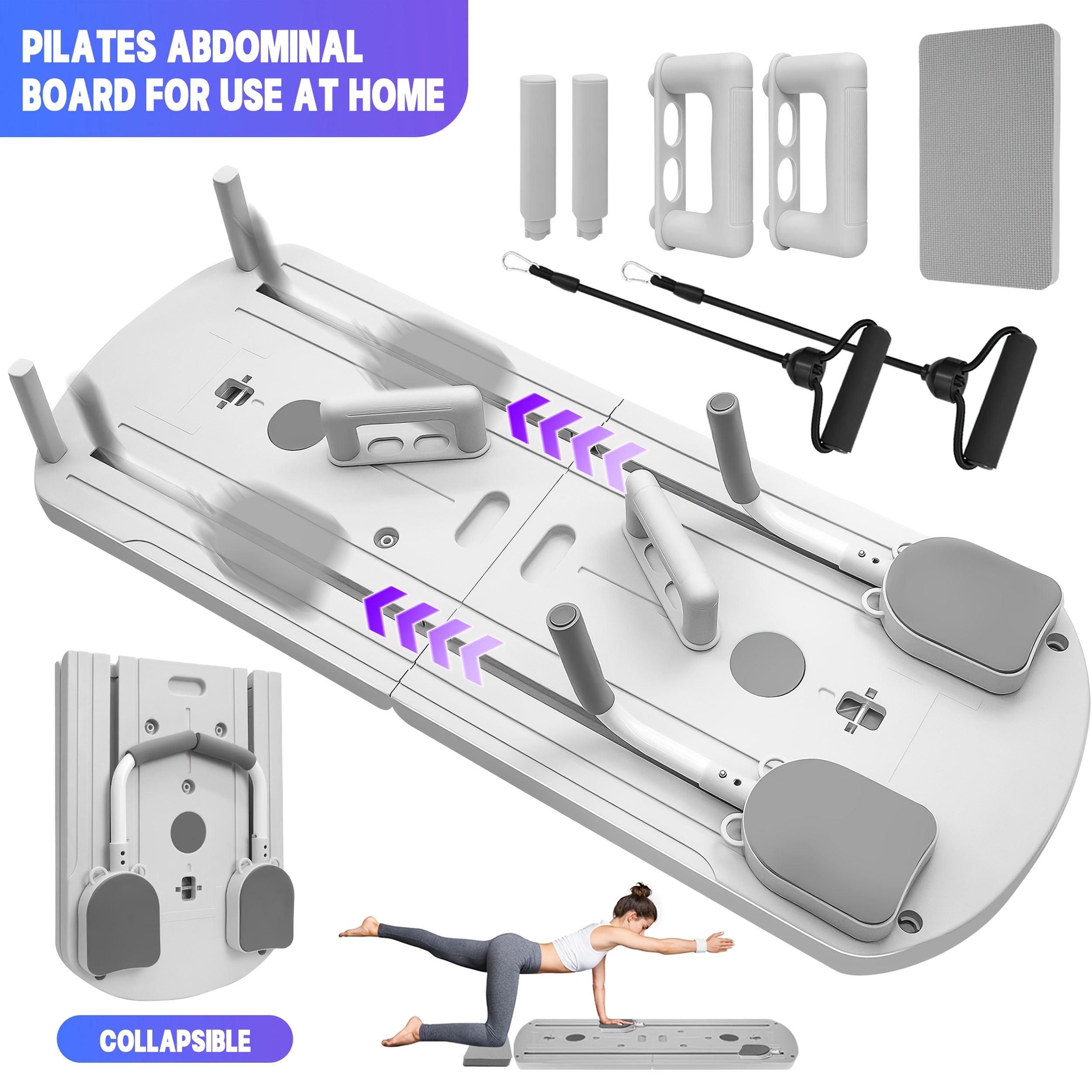 1pc 8-in-1 Multifunctional Foldable Pilates Board - Full-Body Workout Platform with Core, Hip, Leg, Arm Exercises - Compatible with Resistance Bands (Home Gym Equipment) - Space-Saving Foldable Design, Non-Slip Surface - PP Material for Stability - Ideal for Beginners, Advanced, Men & Women - Perfect Gift for Women's Day, Housewarming - Purple Fitness Trainer, Gym Accessories, Educational Fitness Gear, Core Training, Compact Design, Stable Base, Beginners Workout
