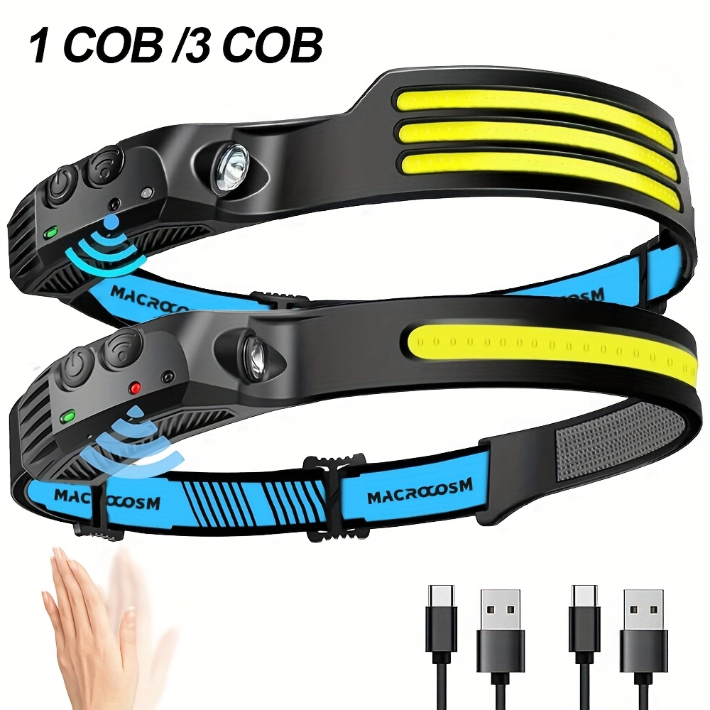 1 бр. 1/3 COB Фенер с Движетелен Сензор, Индукционен LED Фенер, USB Зареждаем Фенер, Бягащ Фенер, Риболовен Фенер, 230° Широк Ъгъл, 3 Режима на Осветление, За Къмпинг, Планинарство и Открити Активности, Преносим и Лесен за Използване