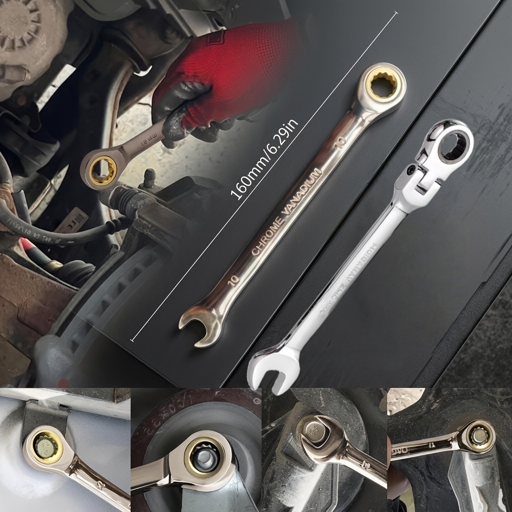 TEMU Golden Ratchet Wrench + Swivel Ratchet Head Wrench, 72-tooth Precision Reversible Ratchet With 180° Rotating Swivel Head, Combination Wrench Set
