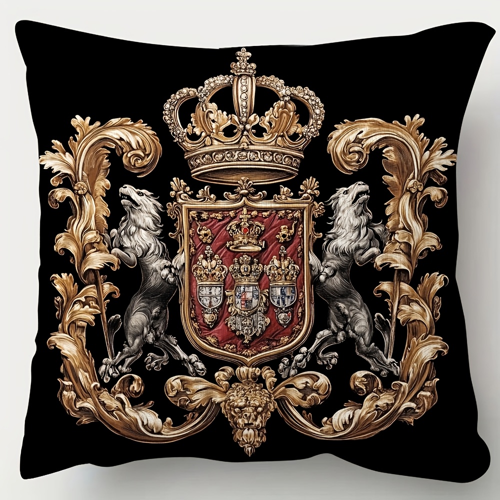 

Royal Tudor Crown 18x18 Inch Plush Pillow Cover - Soft, Single-sided Print For Sofa & Home Decor, Zip Closure, Hand Wash Only