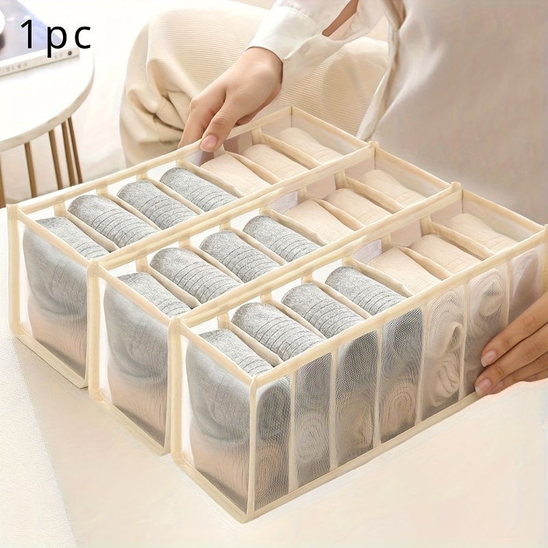 1pc 7-Grid Underwear Storage Box - Multifunctional Organizer for Socks and Underwear - Wardrobe Drawer Storage Solution - Space-Saving Underwear and Socks Sorter for Home, Bedroom, Dorm