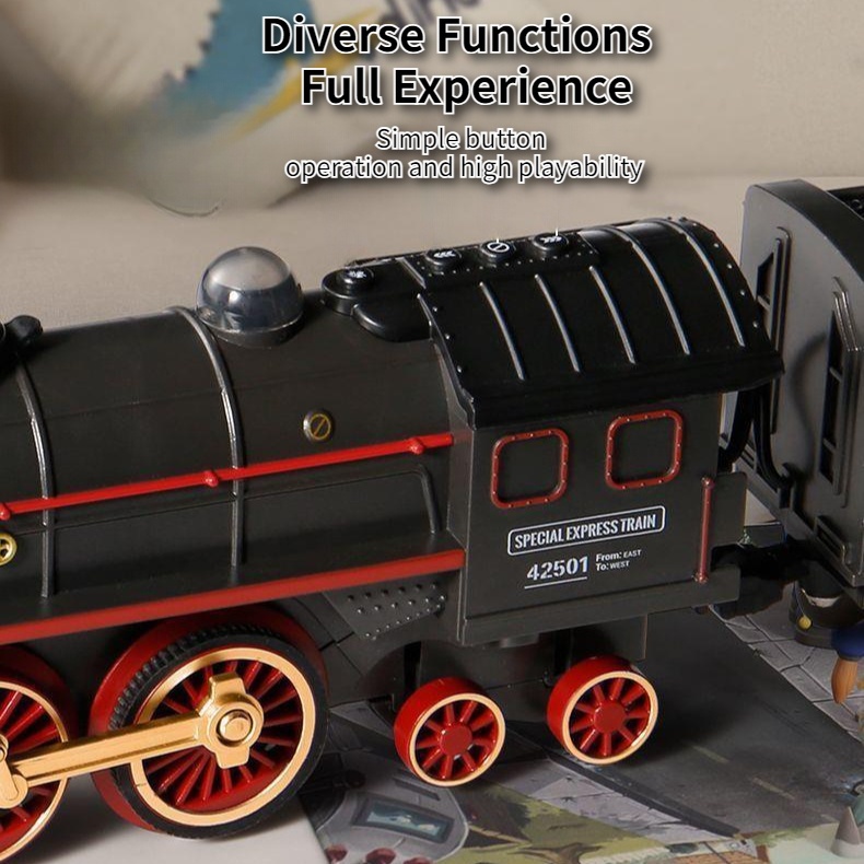 Electric Train Set for Kids Ages 3+ Real Smoke LED Lights Train Sounds Interactive Bridge Track Long-Lasting Battery Parent-Child Play Collectible Toys Christmas Birthday Gifts for Boys Girls