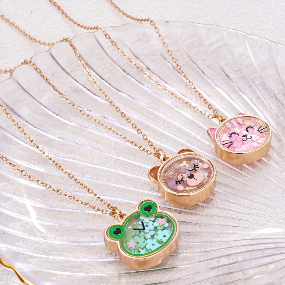 Girls' Cat Frog Bear Pink Filled Pendant Necklace