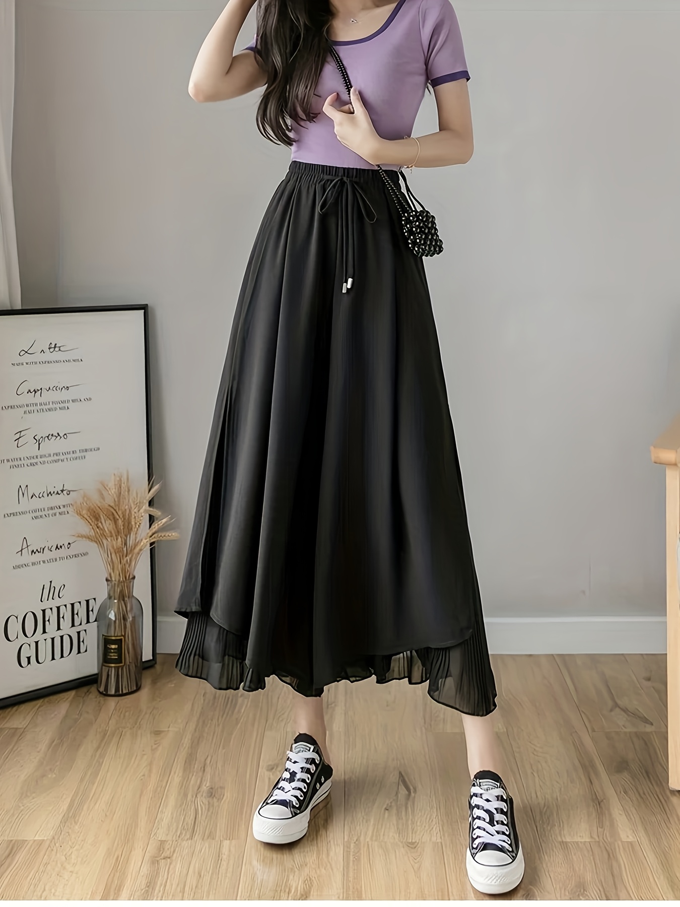 womens summer casual high waisted elastic waist chiffon Temu Canada