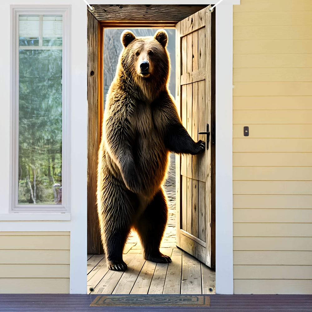 

1pc Polyester Brown Bear Door Banner - Multipurpose, No-electricity Needed, Standard Door Compatible With Copper Buckles And Colored Tapes