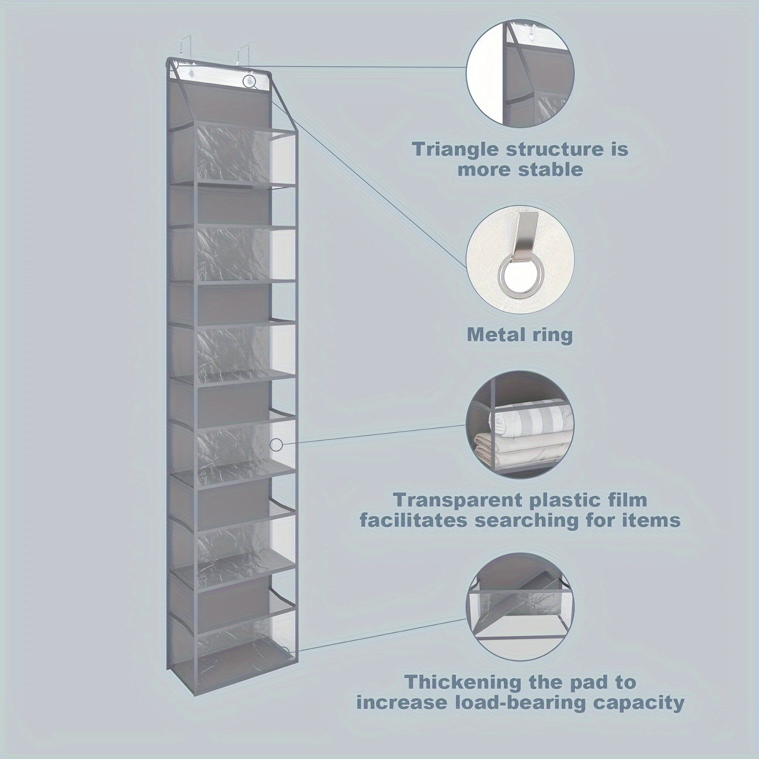 versatile over the door organizer with clear pockets   bedrooms closets bathrooms dorms details 2