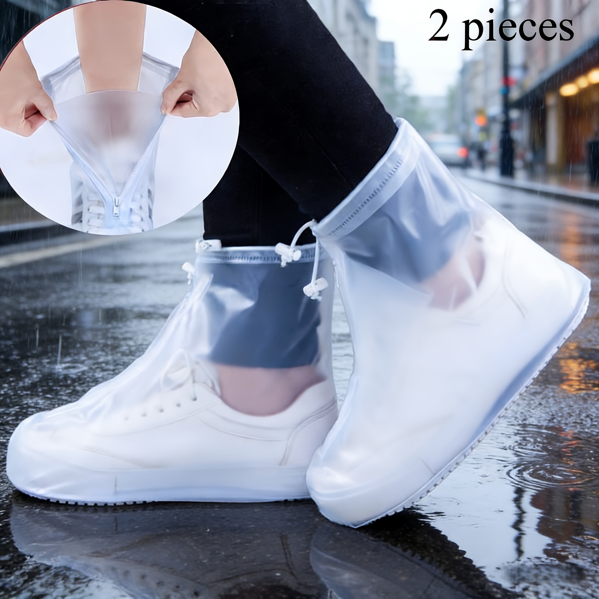 TEMU 2pcs Waterproof Shoe Covers With Zippers, Thickened Waterproof Shoe Covers, Anti-fouling, Suitable For Men And Women On , Waterproof Layer Rain