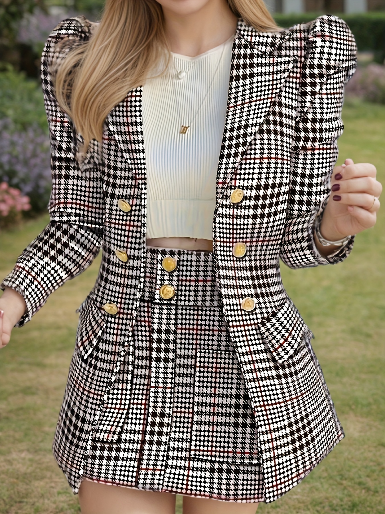 スーツ Nandez Checkered Jacket + Skirt Suit Set All that jazz vintage purple checkered skirt suit set