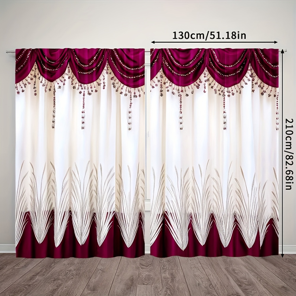 E-shop 2 Stück, 2D FLACHDRUCK Vorhänge, Moderne Vorhänge rot Langlebiges 100% Polyester-Gewebe (ohne Stange, kein Bewegungssensor, ohne Batterie) Art
