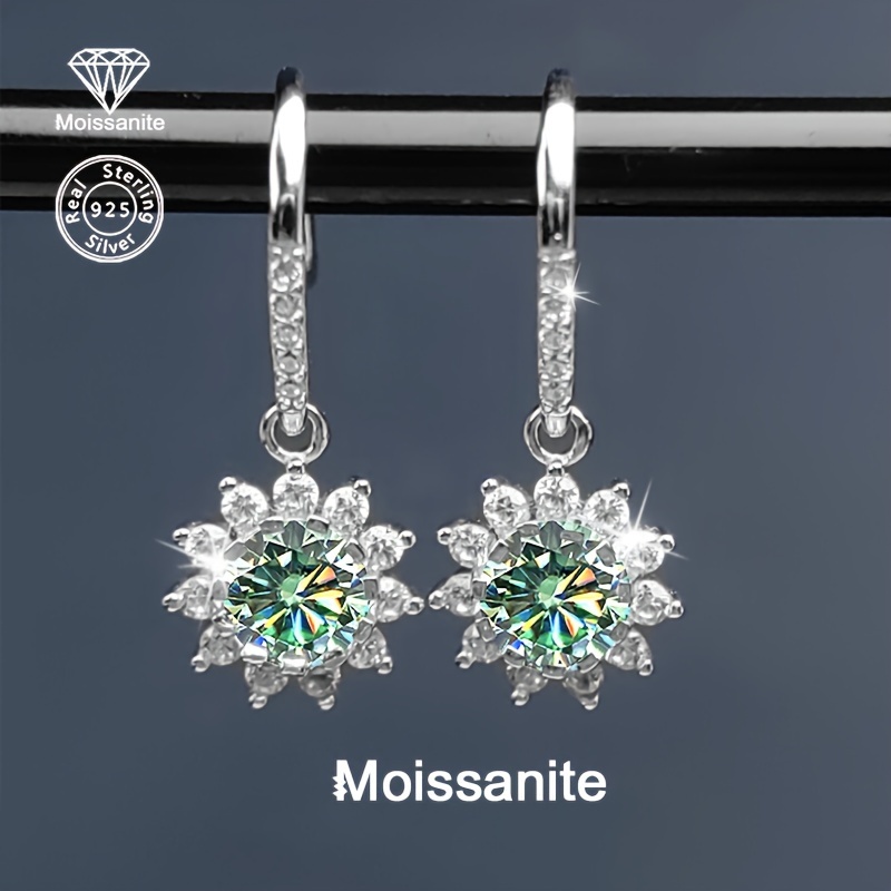 TEMU 925 Silver 1 Carat Moissanite Sunflower Snowflake Earrings - Luxurious Versatile Women's Jewelry For Birthday, Valentine's Day, Christmas, Halloween, New Year, Vacation, Party, Wedding