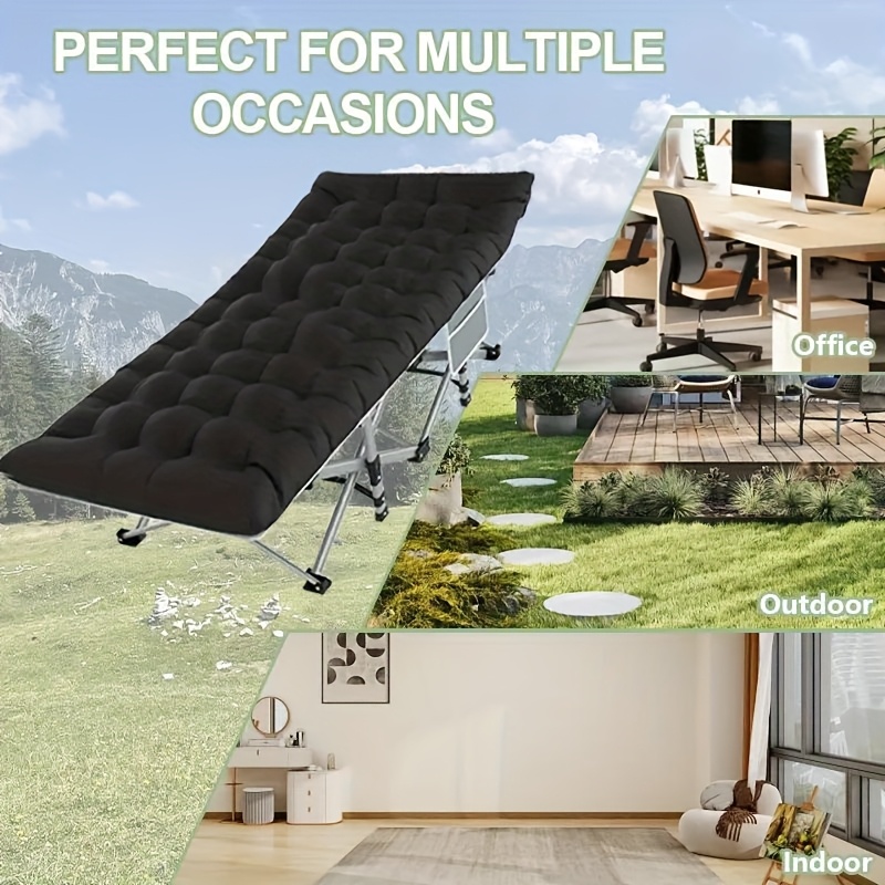 TEMU Lit Pliant Portable & Réglable avec Matelas - Cadre en Fer Robuste, Confort Matelassé, 74.8"X26"X14", Idéal pour Cour, Patio, , Invité à , Air,