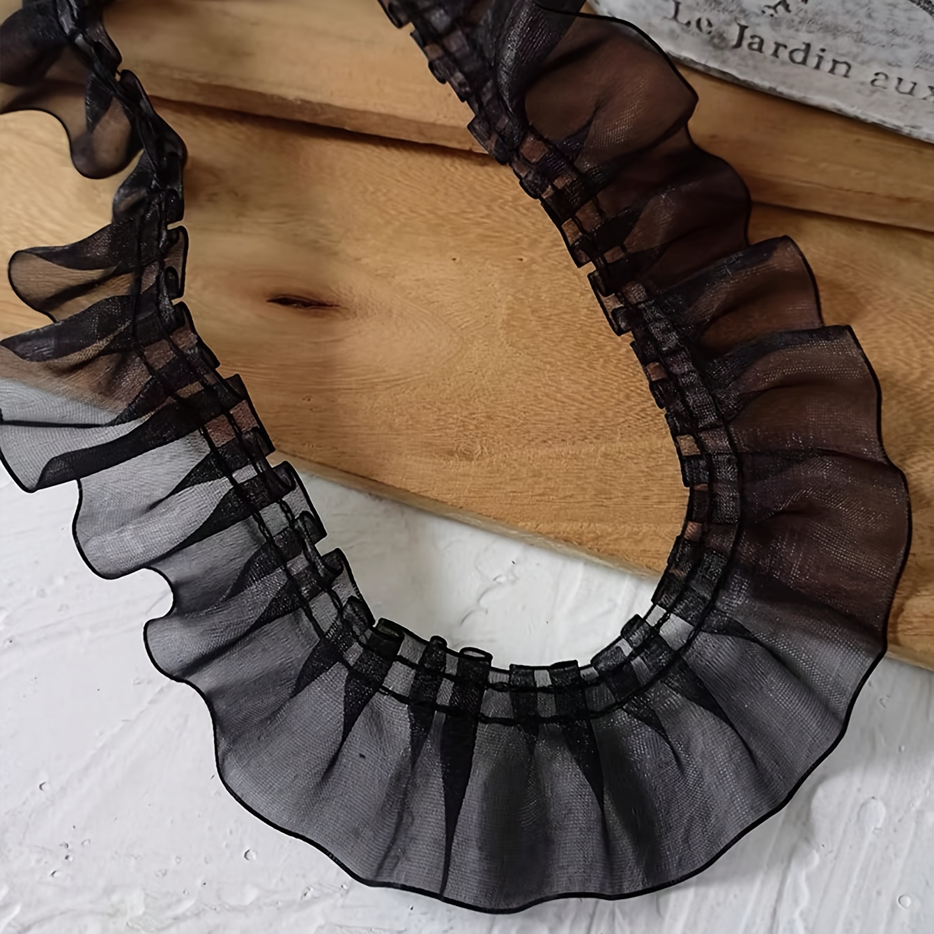 TEMU 1pc 1 Yard 3 Yards 4cm Wide Black White Georgette Lace Trim Scalloped Ruffle Clothing Headwear Handmade Decorative Material
