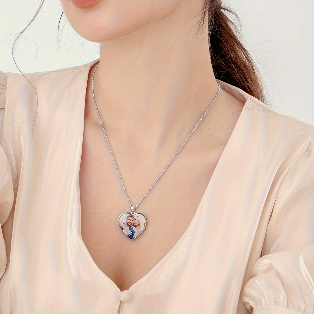 TEMU Collana con Foto Personalizzata per Donne, Pendente a Cuore in Acciaio Inossidabile 304L - Foto di Famiglia, Foto di , Selfie - Accessorio