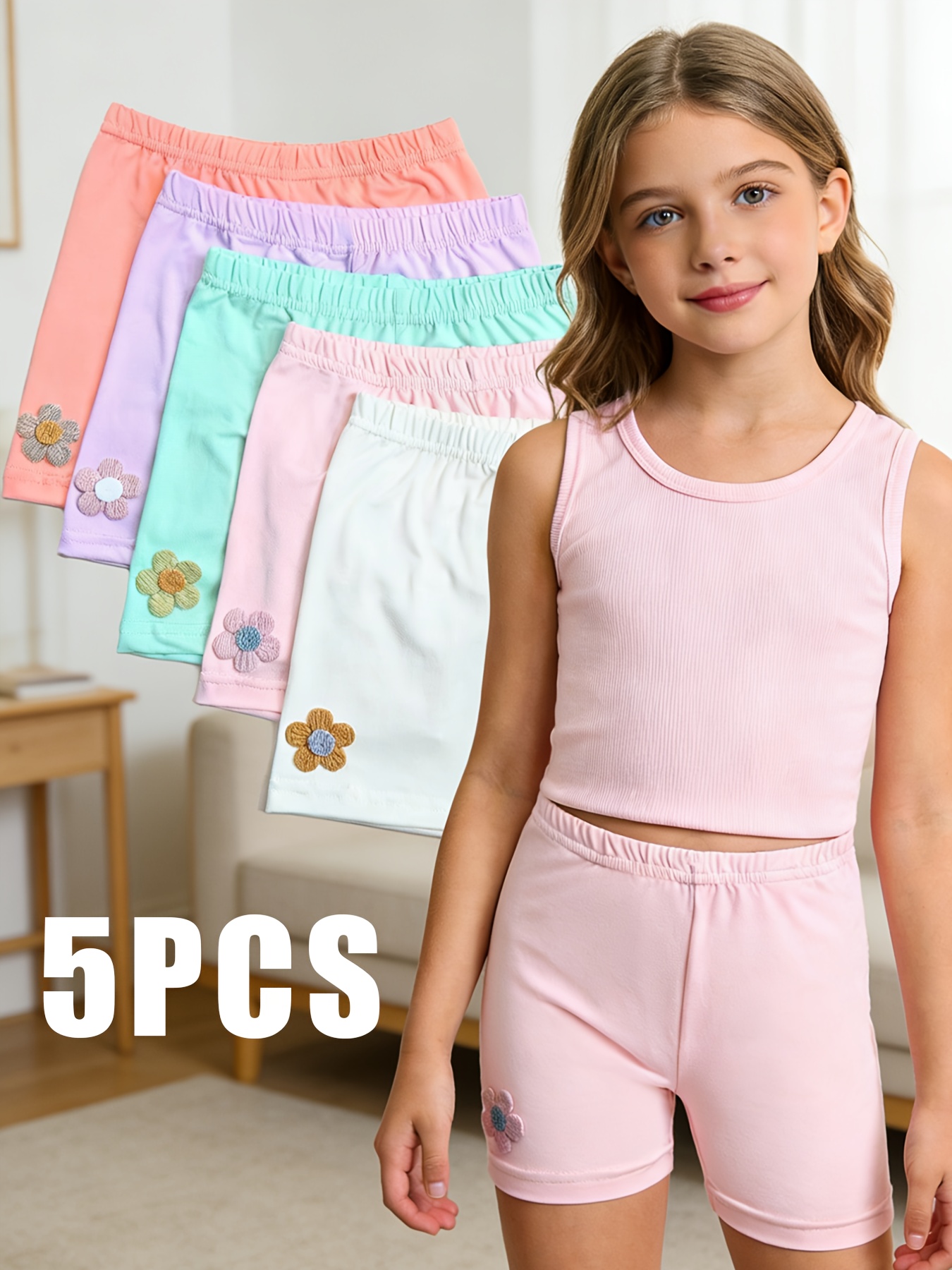 5 pack girls floral trim multicolor safety panties soft anti see through cute underwear shorts   outdoor