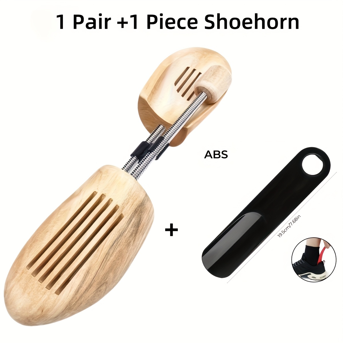 Solid Pine Shoe Trees, Set of Two with Shoehorn