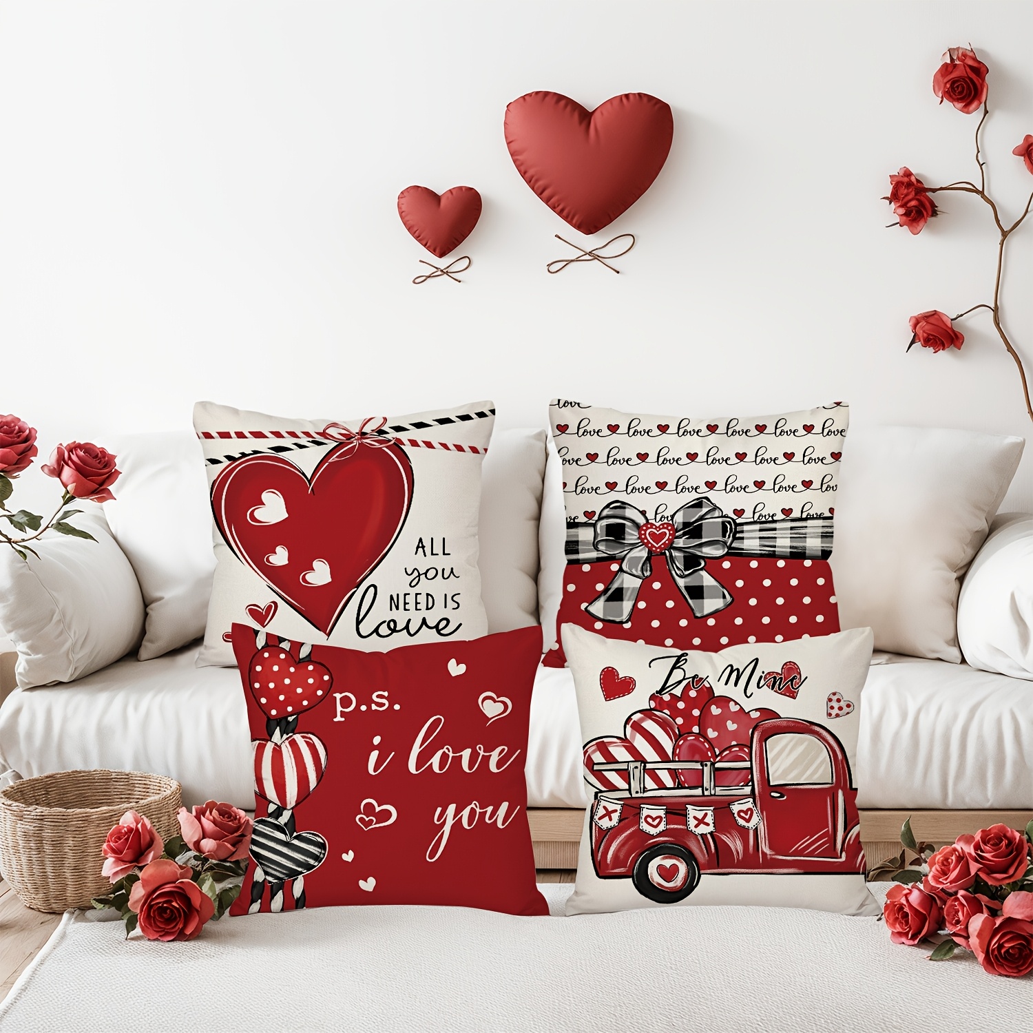 Modern Red Throw Cushions Valentine's Day Throw Pillow Covers