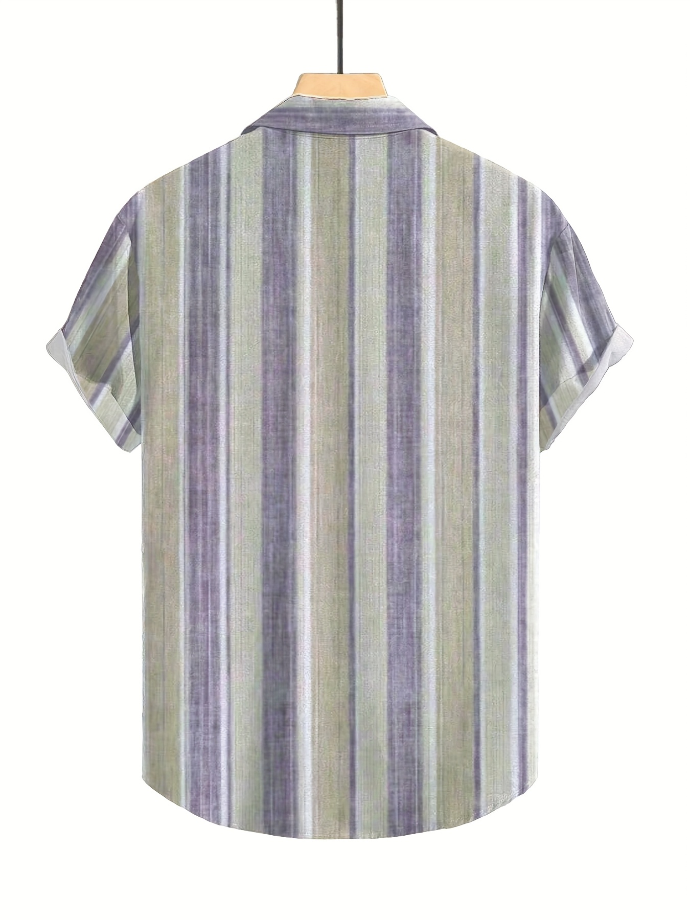 Men'S Casual Striped Short Sleeve Button-Up Shirt - Light Blue & White Vertical Stripes, Collar, Regular Fit Summer Casual Wear, Short Sleeve Button Blouses, PLUS SIZE