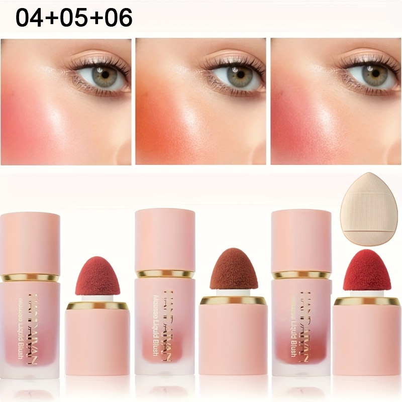 Image of 3pcs Liquid Blush Set, With Free Thumb Puff, Face Makeup Contouring Matte Liquid Blush Easy To Color Rouge, Long-lasting Makeup Does Not Fade, Essential Cosmetics For Going Out, Perfect Gift