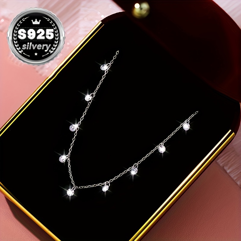 

1pc Vana ' - / , 925 Silvery Synthetic Zirconia Inlay, Clavicle , 1.7g, Box , For & Parties, Christmas , All-, Ladies' Accessory