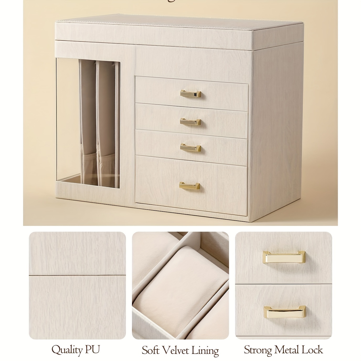 a large 5 layer jewelry organizer for women with a transparent window a storage box for necklaces and jewelry featuring 4 drawers   for thanksgiving halloween valentines day or christmas for your wife or girlfriend jewelry boxes Product details 3