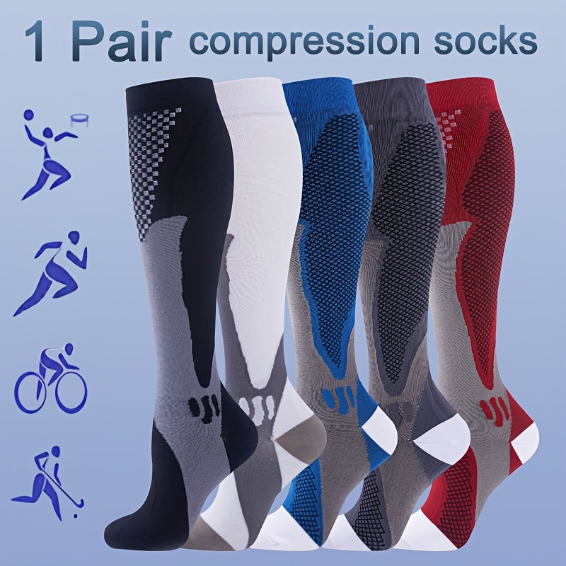 1 pair of compression socks suitable for indoor and outdoor sports fitness running basketball football hiking gymnastics mountaineering etc nylon polyester knitted   fabric gift for mom