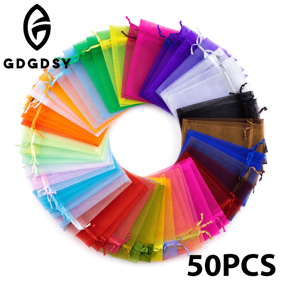 TEMU 50pcs Mixed-color Organza Gift Bag â Perfect For Lavishly Packaged Wedding Favors, As Well As Halloween And Christmas Party Favors; Features A