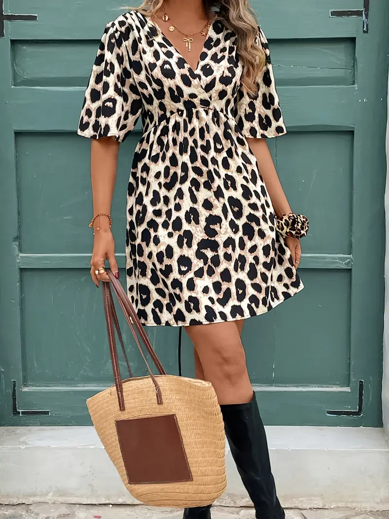 elegant womens leopard print v neck dress a back tie design - Temu Norway elegant womens leopard print v neck dress a back tie design - Temu Norway