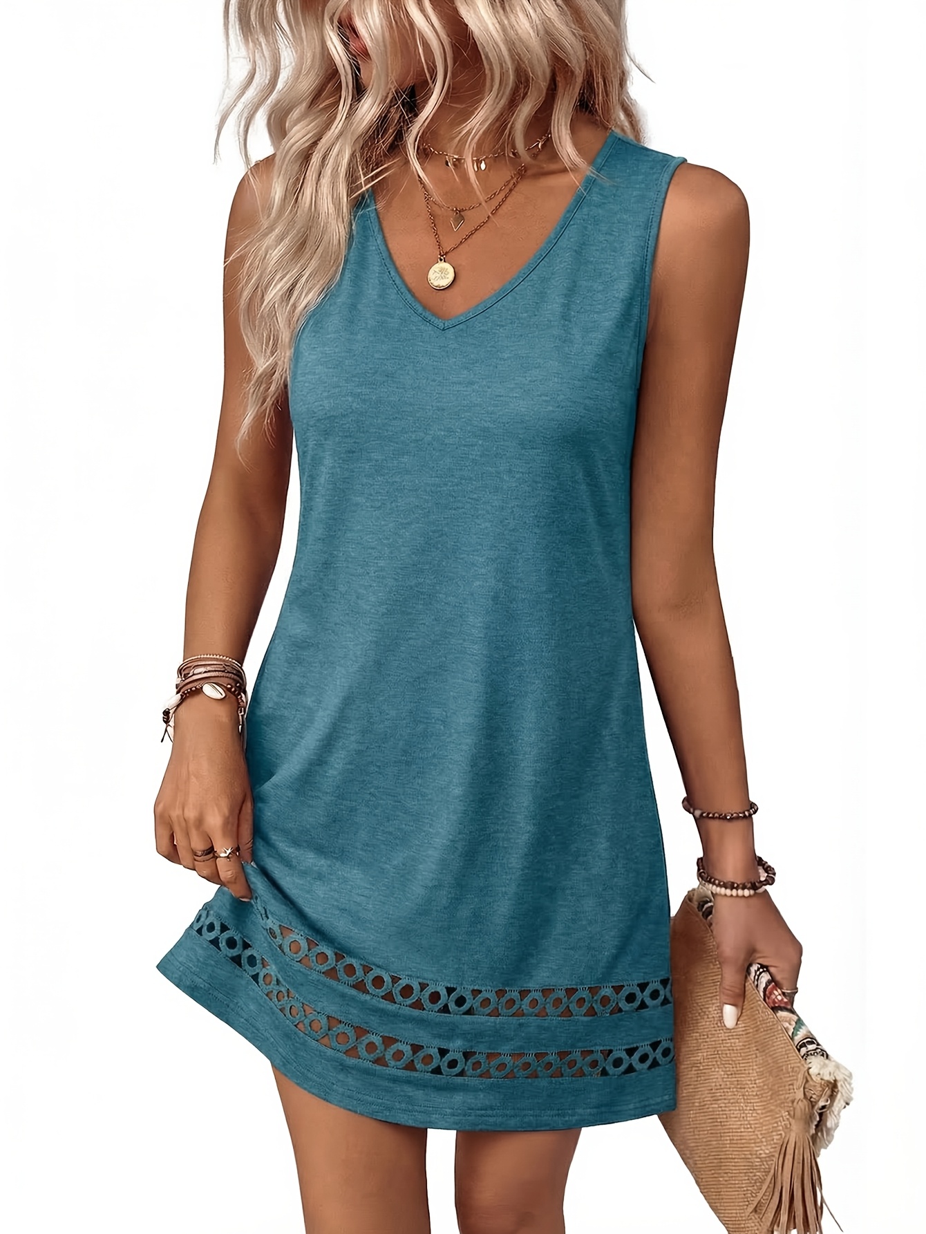 womens v neck sleeveless maxi dress with lace   solid color beach dress suitable for vacation wedding guest dresses machine washable v neck tank dress for seaside outfits year round wear