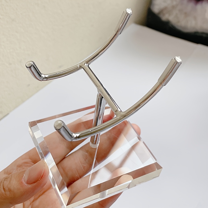 TEMU 1pc Curved Display Stand With Transparent Base & Sturdy Bracket - Modern Suitable For , Mineral Showcase, Desktop Decor Holder For Office