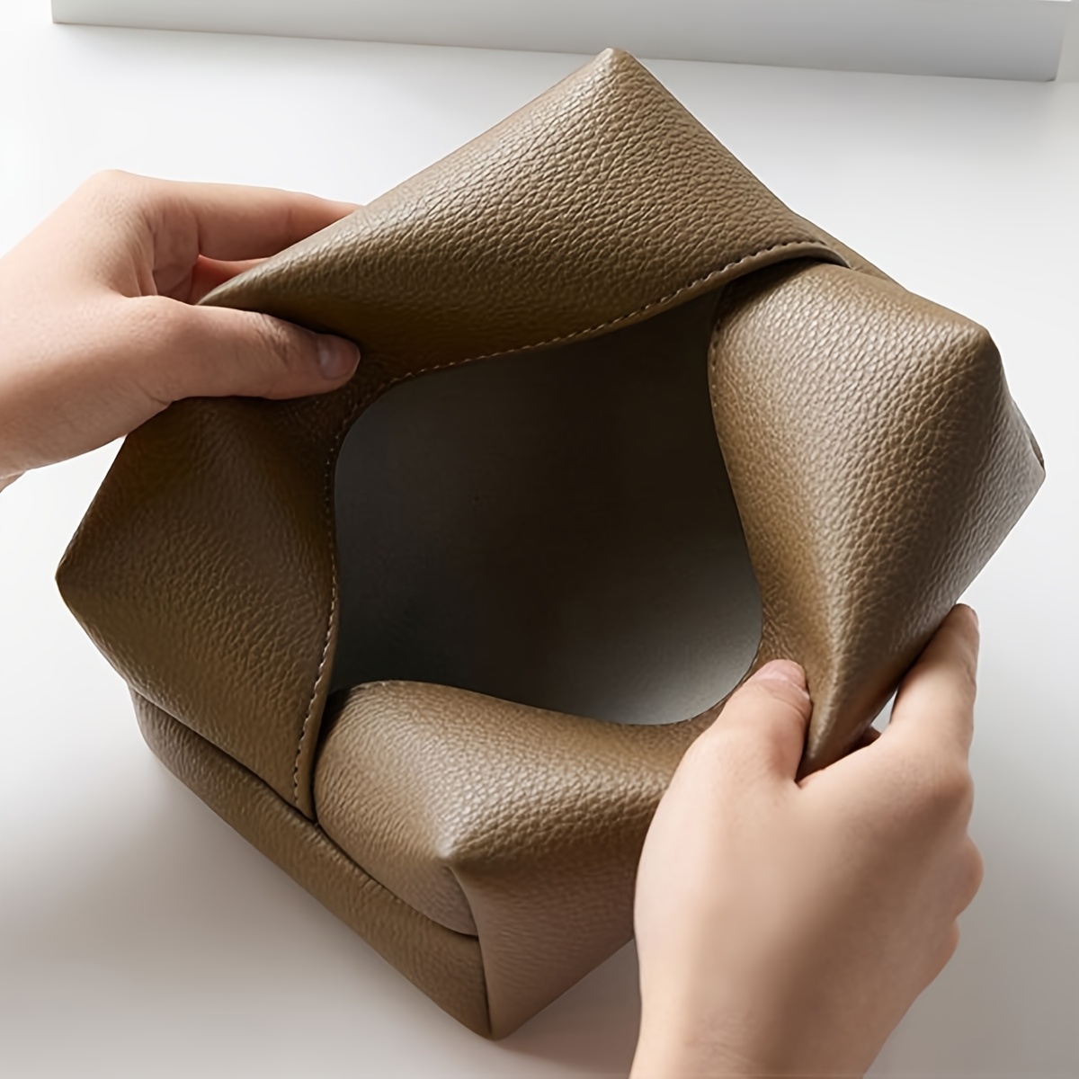 modern minimalist tissue box beige neutral colors durable   leather like material compact rectangular   room bathroom office restaurant decorative napkin storage organizer for home commercial spaces bathroom accessory   sturdy construction functional decor interior designers Product details 4