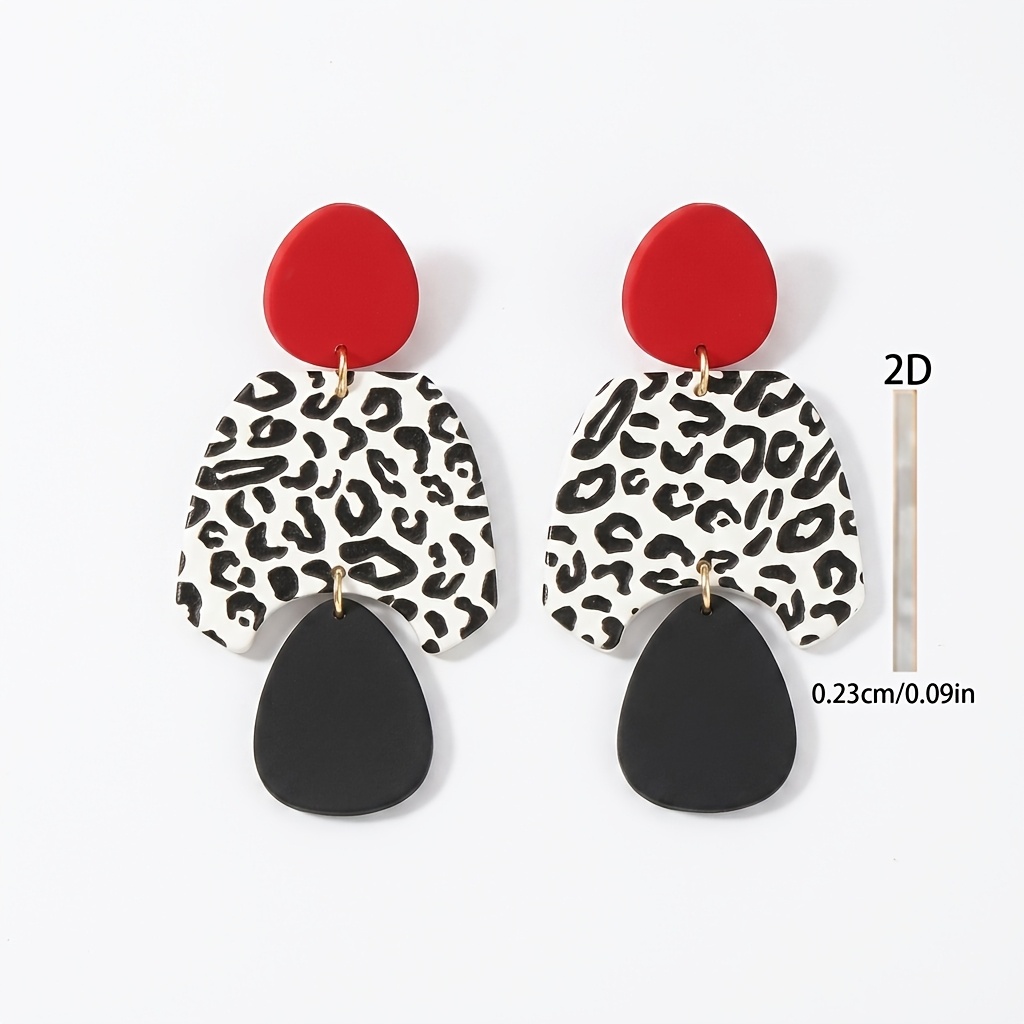 TEMU 2d Flat, 2d Flat 1 Pair Of Women' Earrings, Vintage Autumn/winter Hip-hop Gothic Style Geometric Leopard Print Long Acrylic Earrings, Mix,