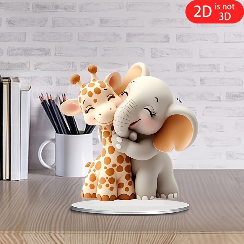 

2d Flat, 1pc Style Acrylic Giraffe And Elephant Tabletop Ornament, 7.87"x7.48" - Multipurpose Animal Theme Decor For Home, Office, Shop - Ideal Gift , Family, Housewarming