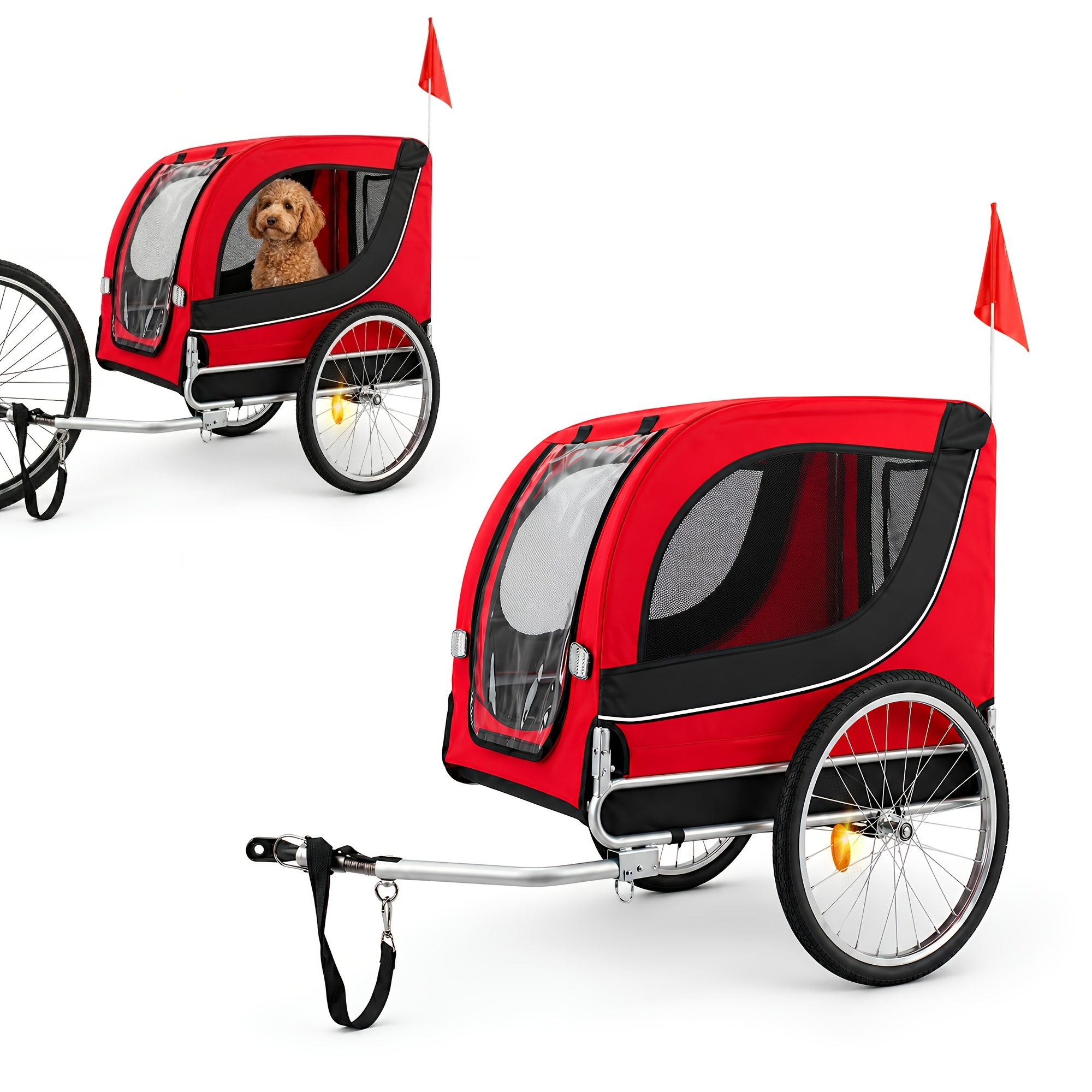 Image of Foldable Dog Bicycle Trailer, 250l Large Capacity, 600d Oxford Cloth, 138*71*90cm Extra Large Size, Equipped With Reflective Strips And Detachable Flag, Load Capacity 40kg