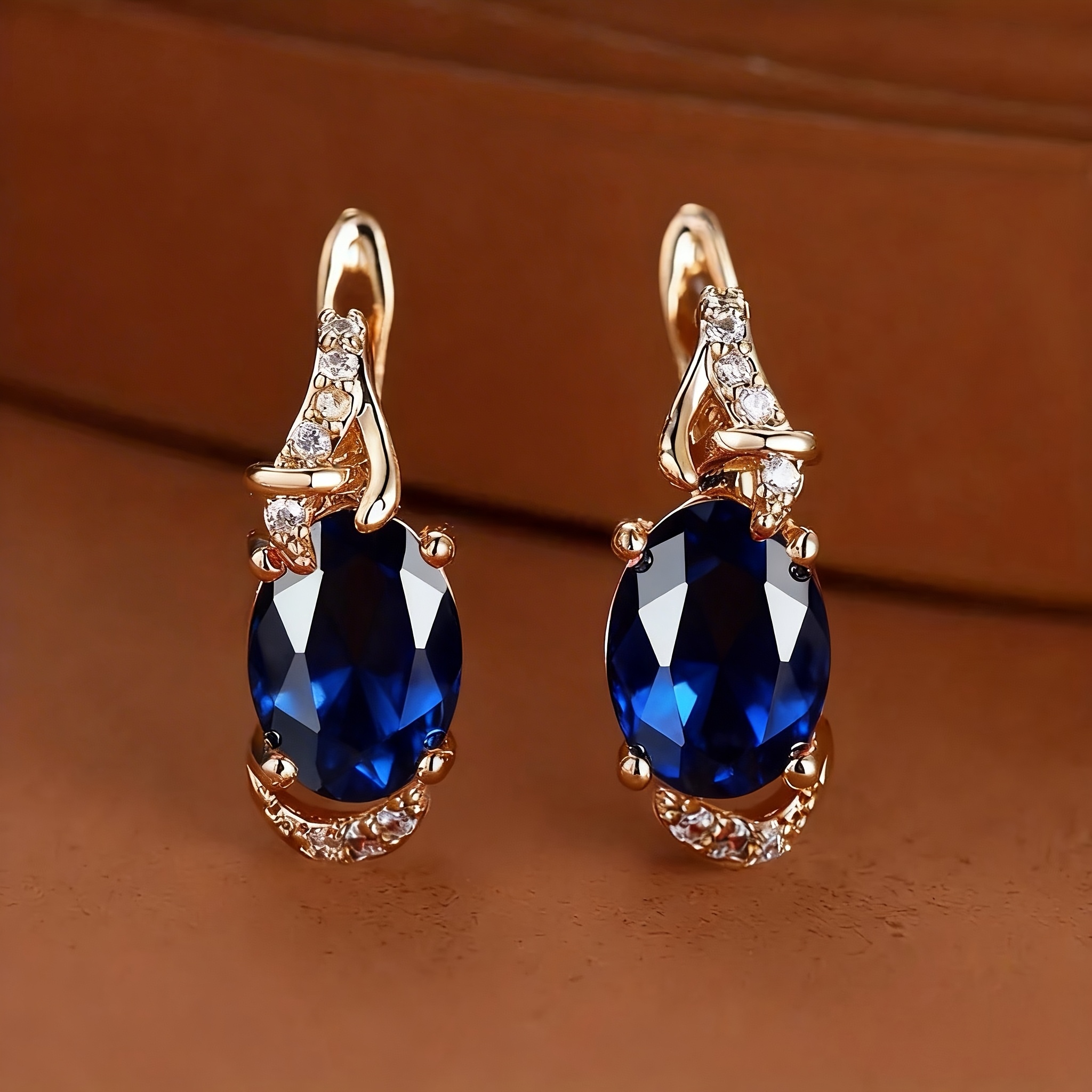 TEMU 1 Pair Of Easy And Exquisite Oval Synthetic Zirconia Earrings, Pure Copper Ear Studs, Fashionable Women's Round Oval Cut White Blue Red Pink
