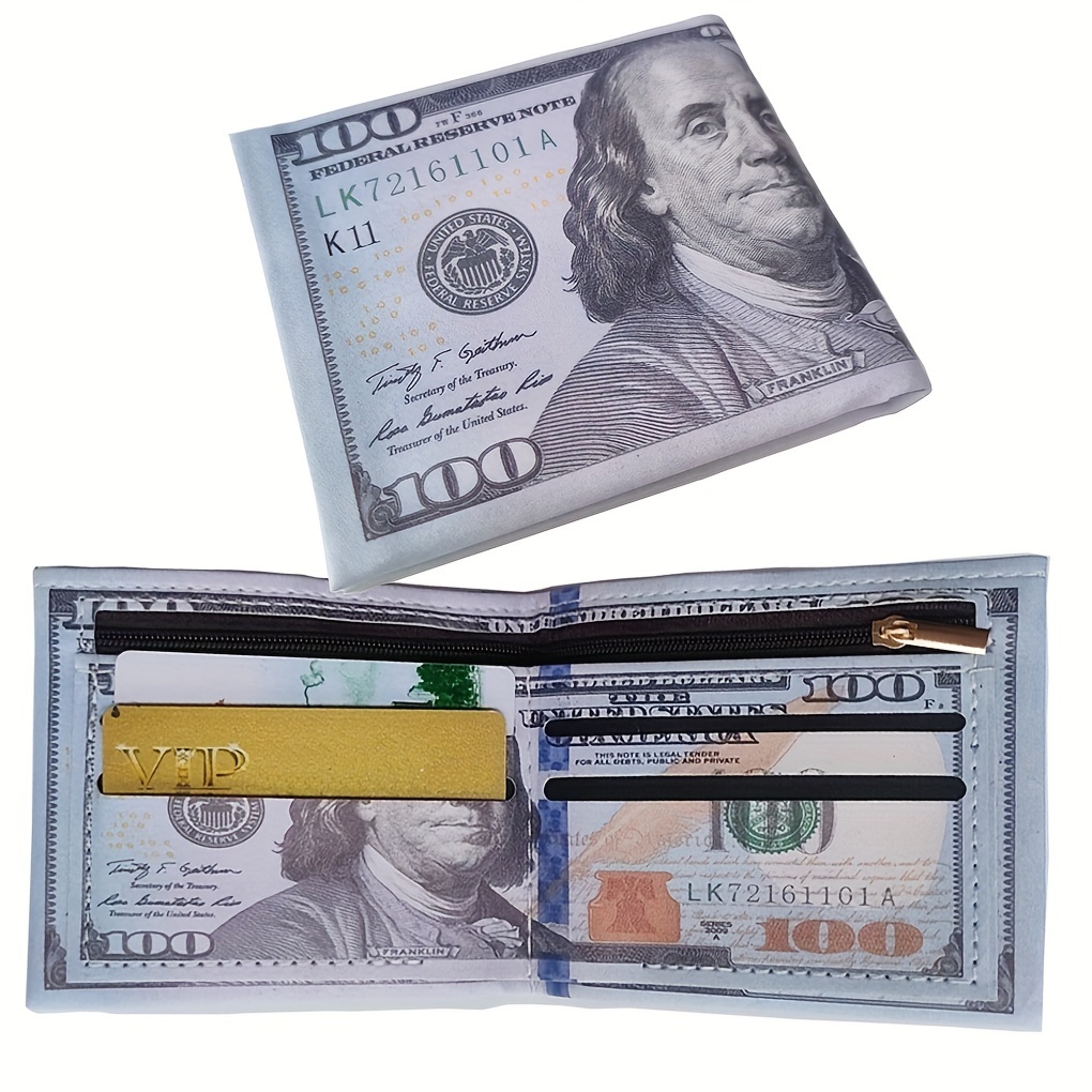 

1pc Dollar Wallet, Men's And Women's Slim Wallet, Credit Card Holder, Funny Wallet, Pu Leather Zipper Wallet, Father's Day, Birthday Gift