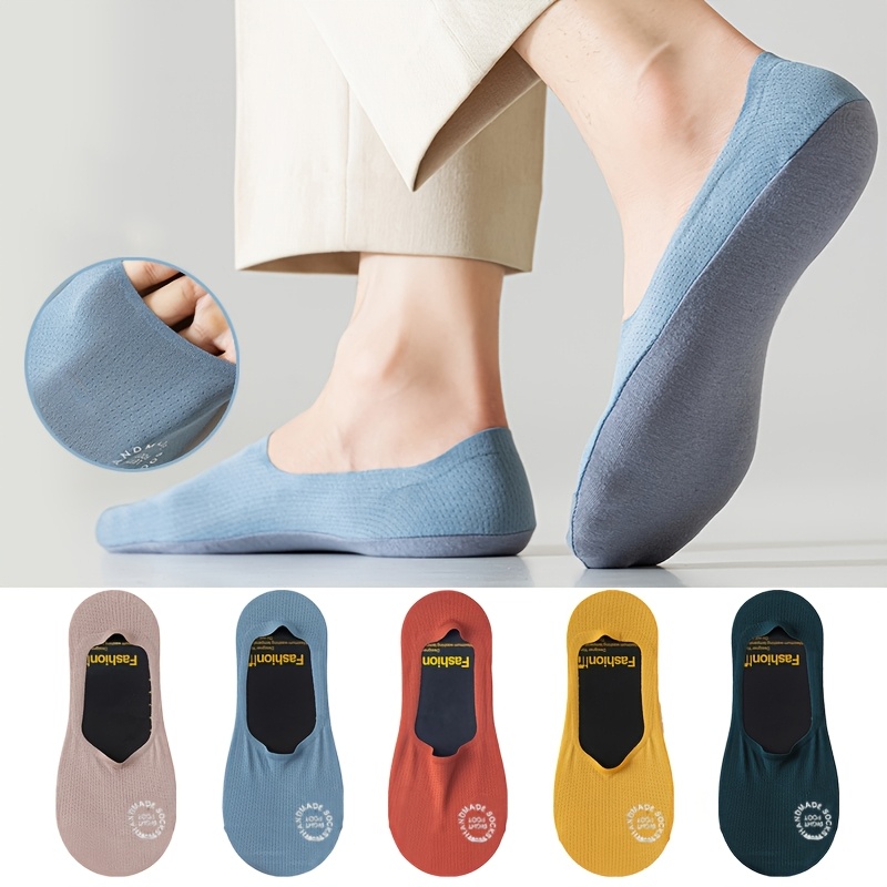 TEMU 5 Pairs Men's Summer Breathable Mesh Bottom Business Casual Sports Anti-slip Non-slip Invisible Boat Socks - Perfect Gift For