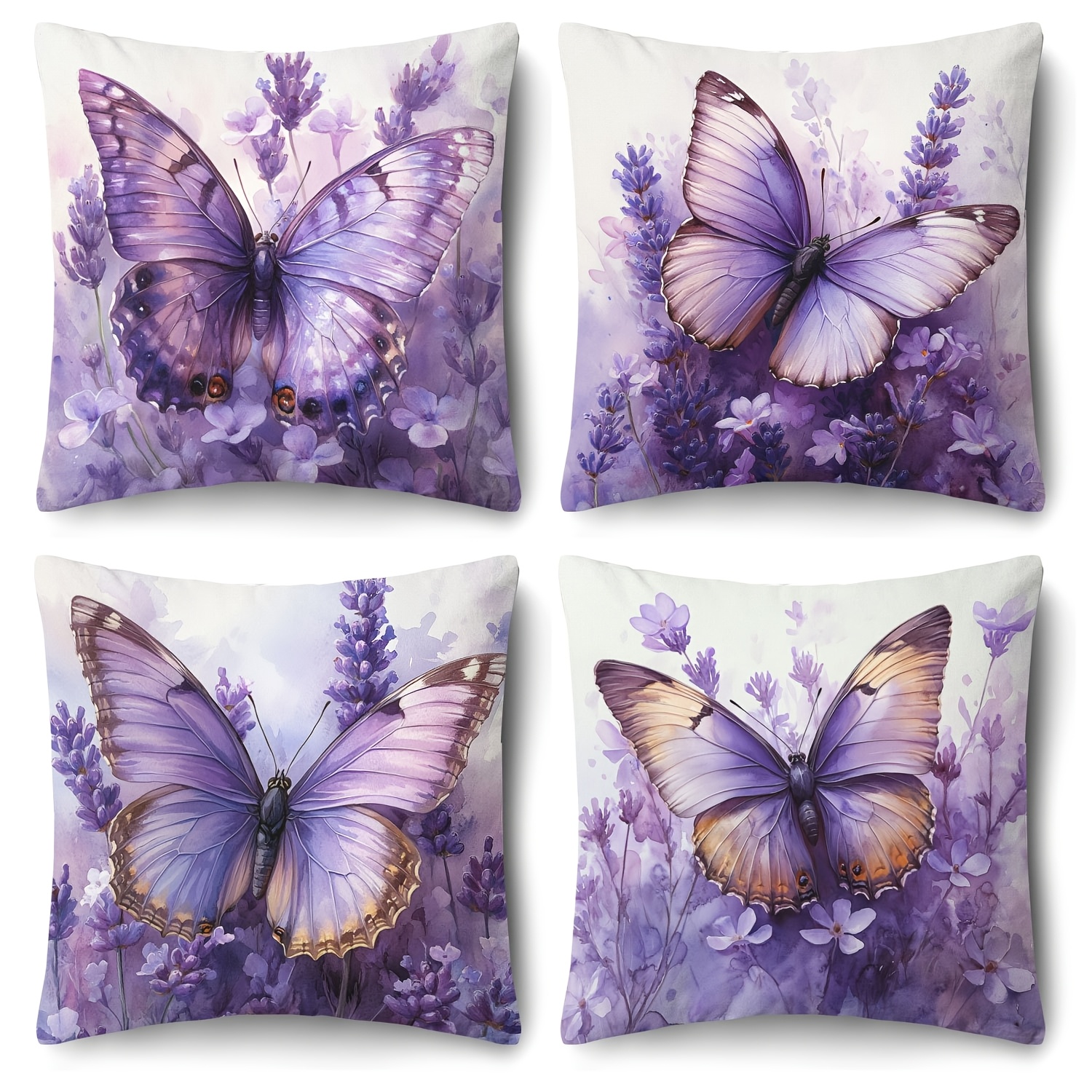 

4pcs Butterfly Floral Print Throw Pillow Covers, 18x18 Inches, 100% Polyester, Zippered, Machine Washable, Decorative Cushion Cases For Living Room, Bedroom, Office - Inserts Not Included