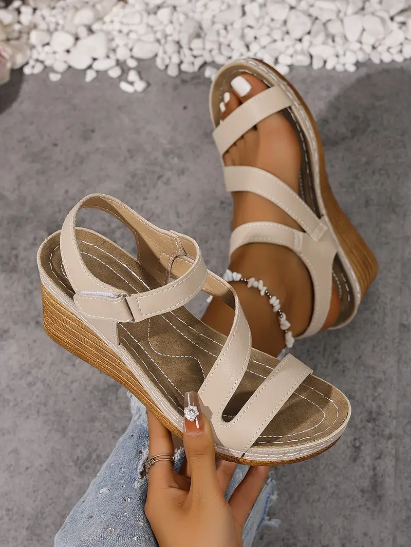 womens summer wedge sandals with adjustable hook and loop straps open toe high heel breathable cover pu sole black casual to dressy footwear chunky heel sandals versatile fashion shoes opentoe footwear Product details 16