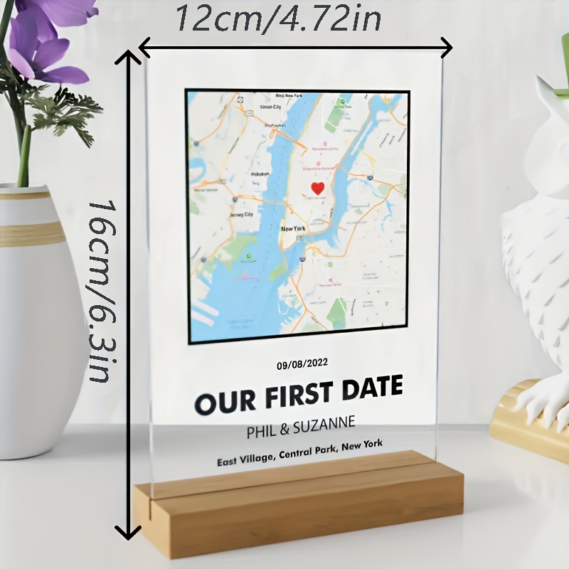 TEMU 2d Flat, Personalized Map Acrylic Frame - Custom Engraved Anniversary Gift, Waterproof Surface With And Jersey Options, Romantic Desktop Decor,