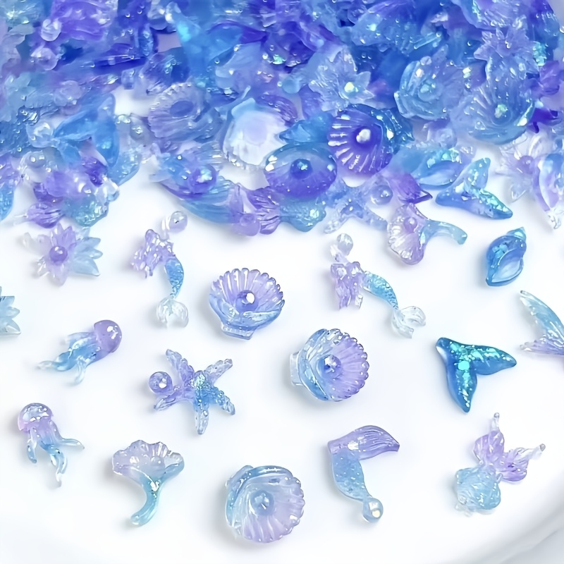 

150pcs Set - Mini Glittering Starfish & Mermaid Tails, Resin Bead Assortments For Nail Art, Phone Cases & Crafting