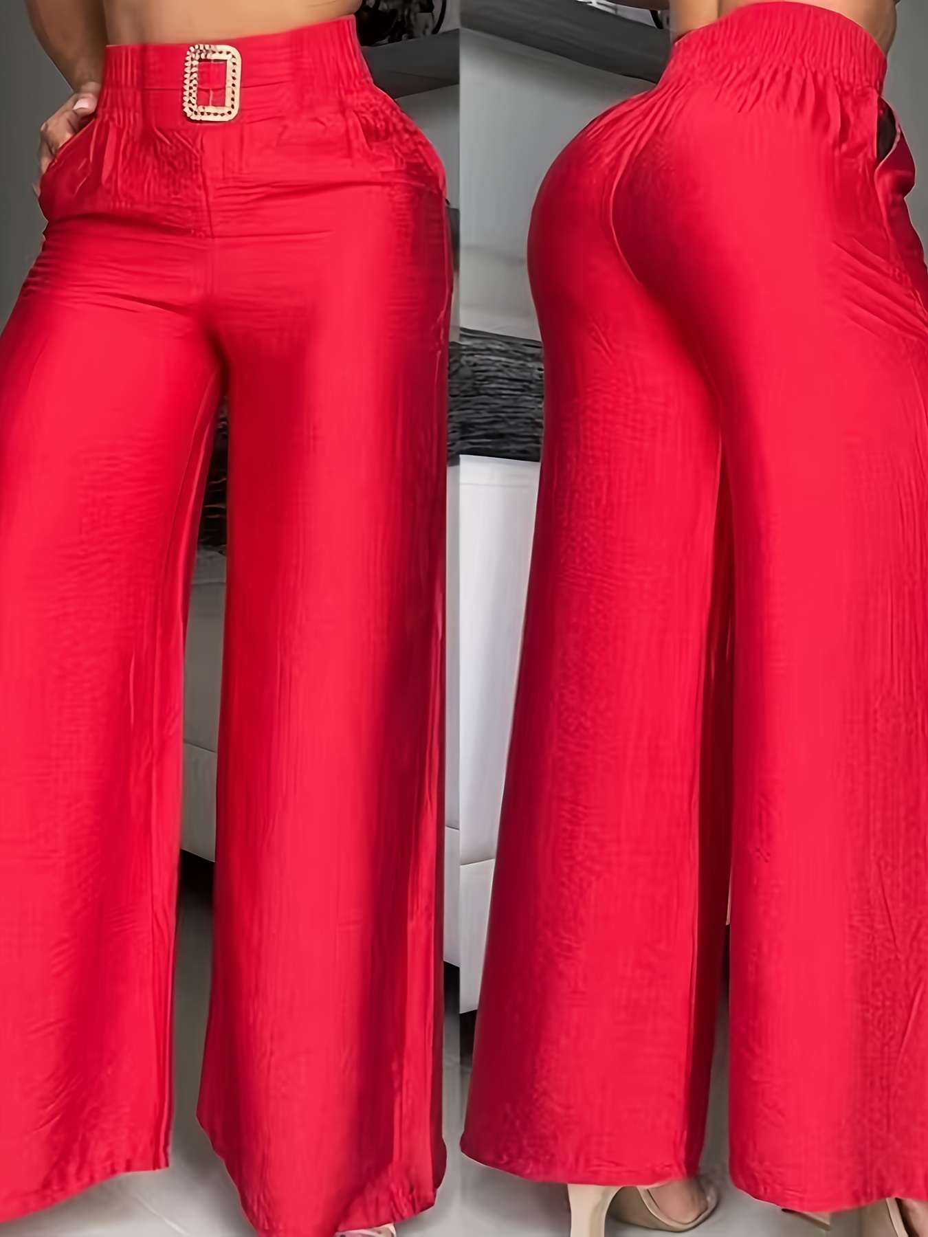 Pantalon taille haute de couleur unie