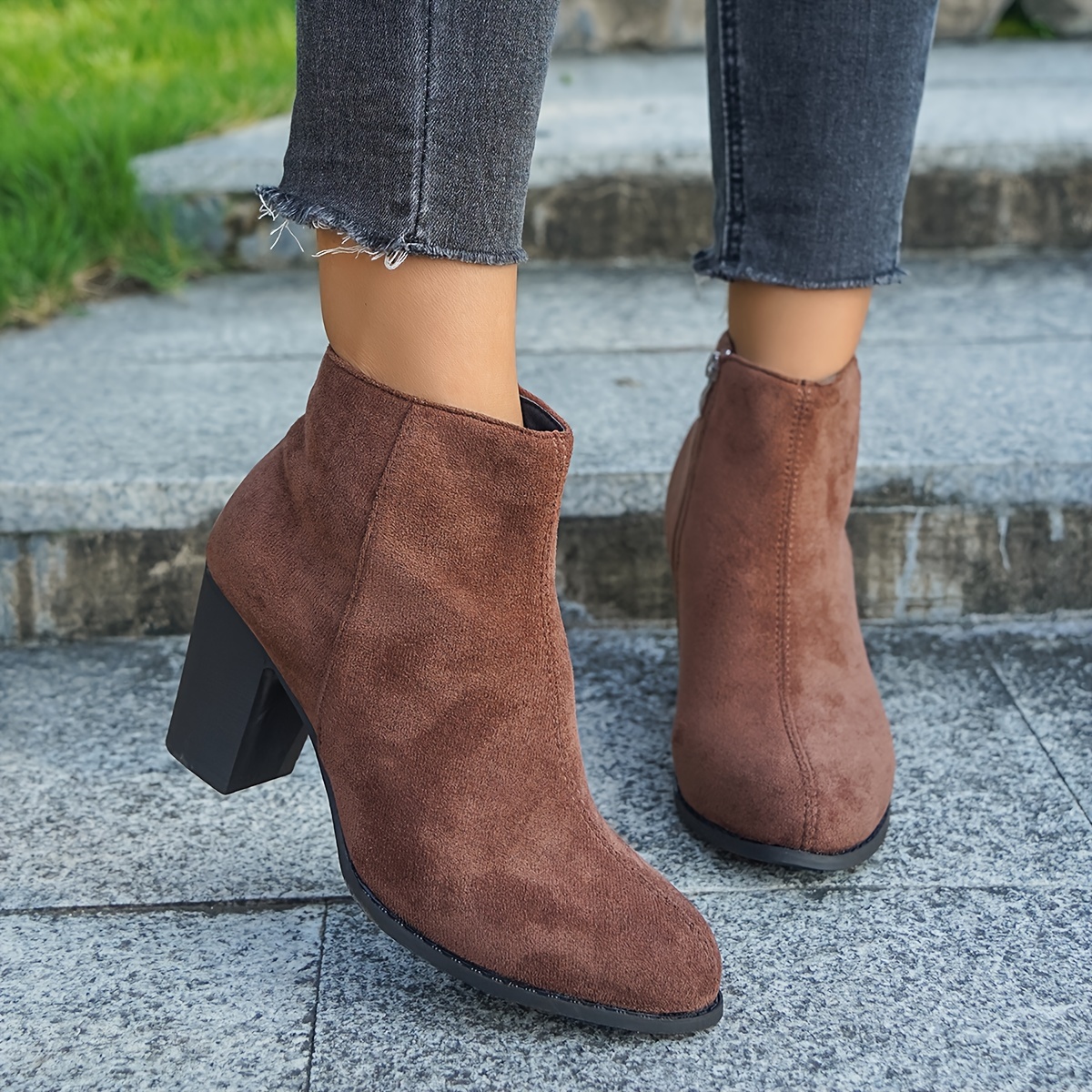 

Bottines Chelsea Chic pour Femmes - Couleur Unie Décontractée avec Talon Bloc, Fermeture Éclair Latérale, Bout Rond pour Toutes les , Femme, Automne Hiver, Talon Épais, Bottes