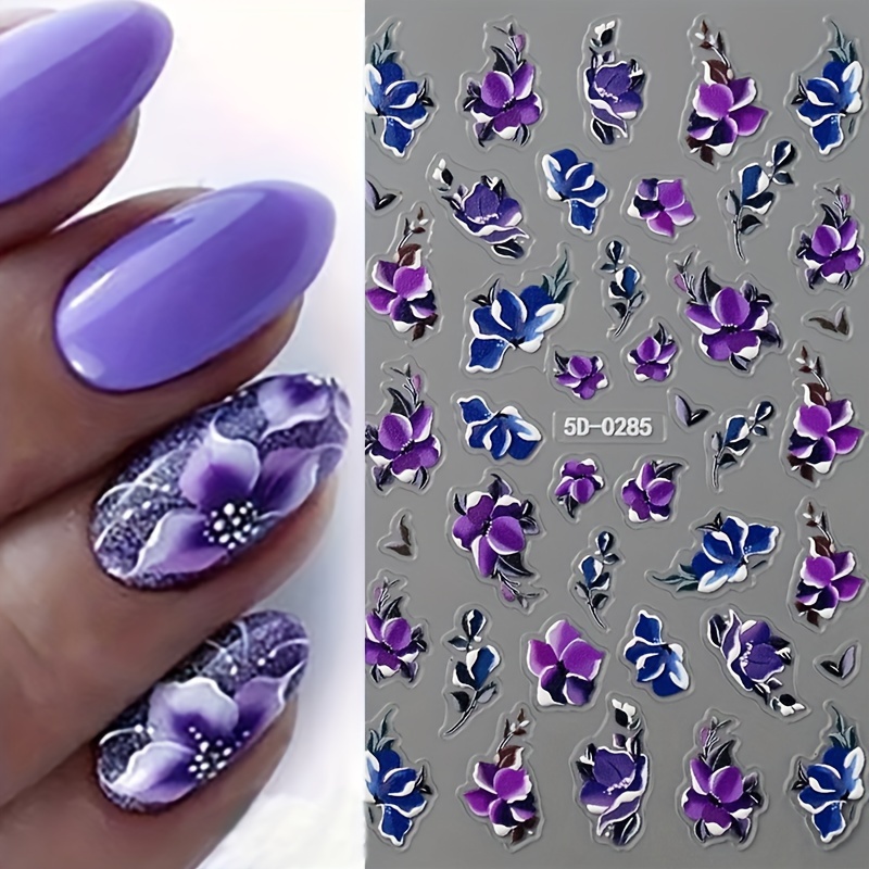5d Embossed Flower Nail Art Sticker, Purple Self-adhesive, Suitable For Women And - Very Suitable For Nail Decoration, Nail Decoration Nail Art Supplies