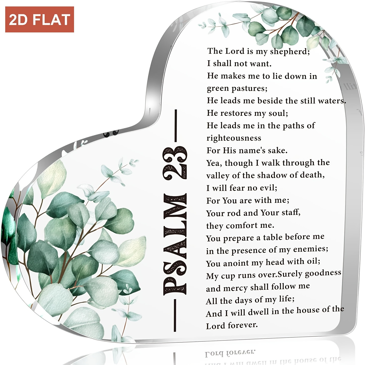 TEMU [2d Flat] [2d Flat] A Decorative Plaque Featuring Psalm 23 From The Bible, Shaped Like A Heart And Made Of Acrylic, With A Refreshing Watercolor