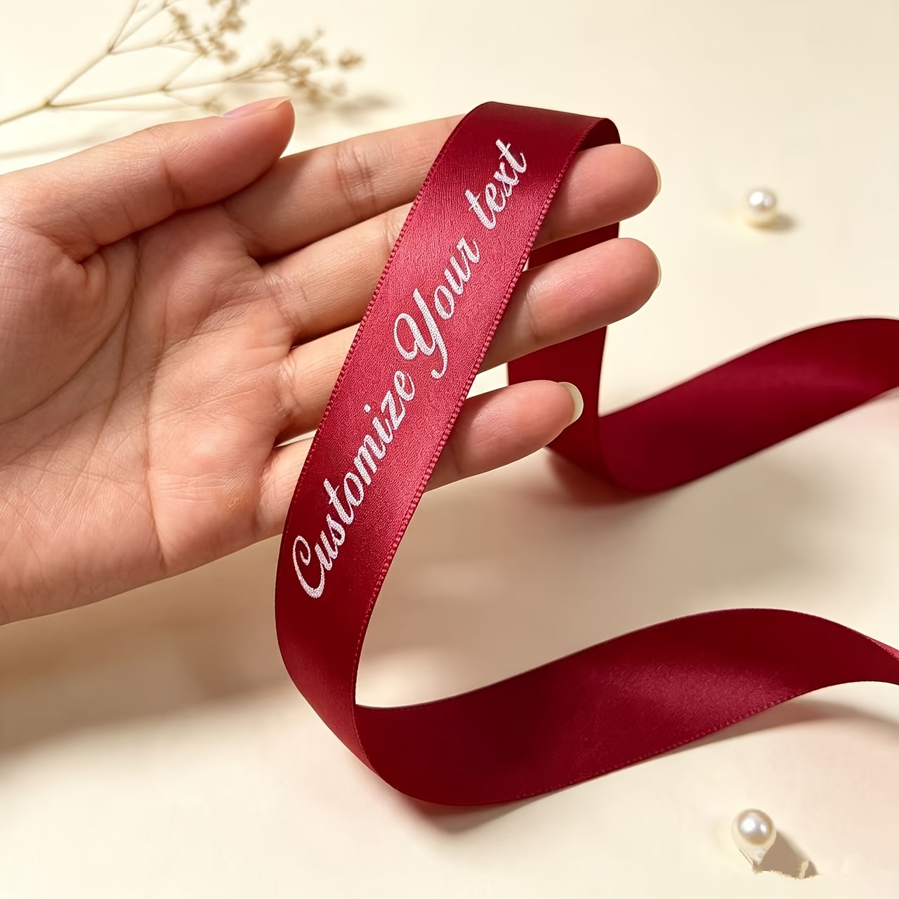 TEMU 300cm×2cm Gepersonaliseerd Satijnen Lint op Maat, DIY Bedrukt Tekstlint voor Cadeauverpakking, Bruiloft, Boeketten, Feestdecoratie