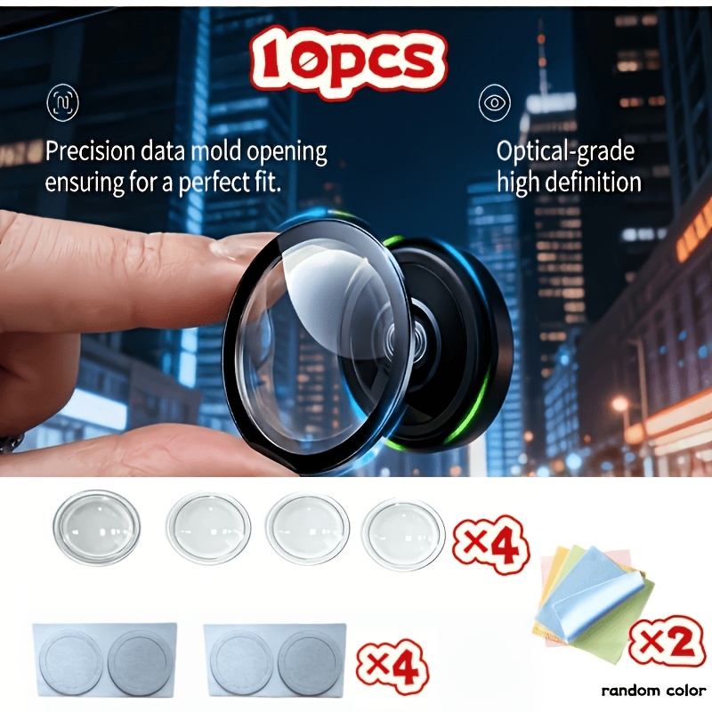 TEMU Juego de 10 protectores para coche, 2 paños de limpieza aleatorios, cubierta HD, cubierta panorámica para cámara de coche, protector de lente