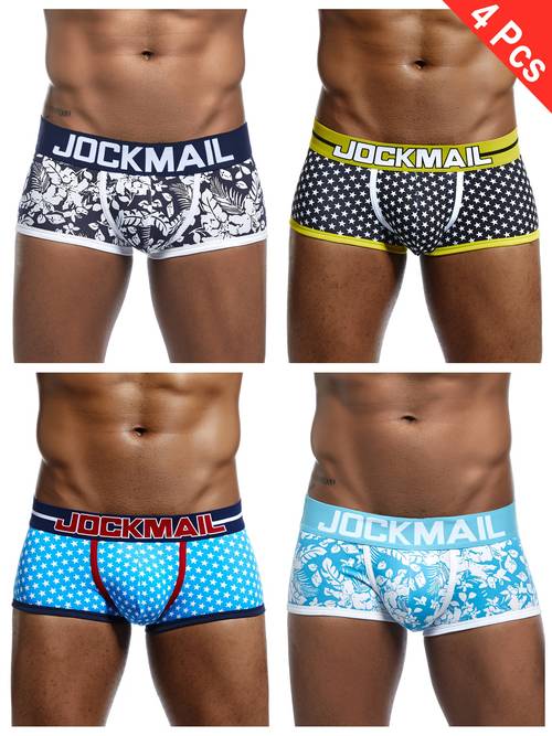 4pcs Men S Boxer Briefs - Low- with Star, Leaf & Floral Print, Breathable & Moisture-Wicking, Fit for Casual Attire, Sports & Casual Attire, Boxer Shorts, able Underwear, Stylish Underwear, Medium Fabric, Sweat-Resistant, Basics Boxer, Boxer, Star & Leaf Pattern, Hand Washable, Underwear, S Sleepwear, S Activewear, S Fashion, S Underwear, Sporty Boxer, Lightweight Underwear, S Boxer,