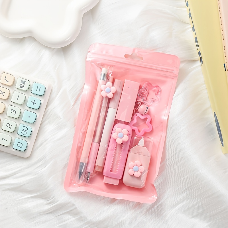 7-in-1 Functional Stationery Set - Up Your Office With 4 Color Options, Includes Eraser, Highlighters, Ballpoint Pens & More - Perfect 7pcs Stationery For Creative !
