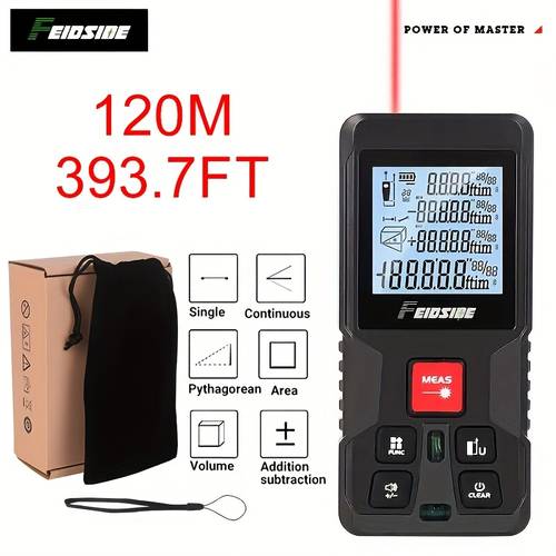 handheld laser distance 50m 164ft 120m 393ft infrared ranging tool with backlit display screen angle and distance measurement unit switching used for construction sites battery powered excluding battery