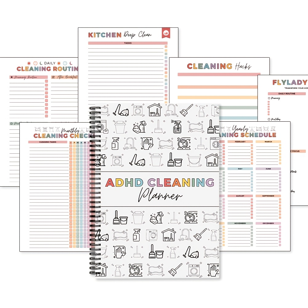 TEMU Adhd Cleaning Planner And Household Notebook - 30-day Declutter Challenge Log With Laundry Schedule, Daily/weekly Checklists And Routine , Home